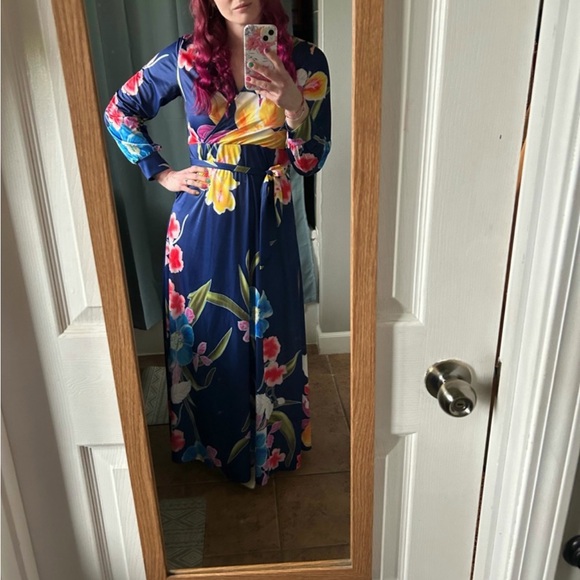 Blue Floral Maxi Dress - Picture 2 of 6